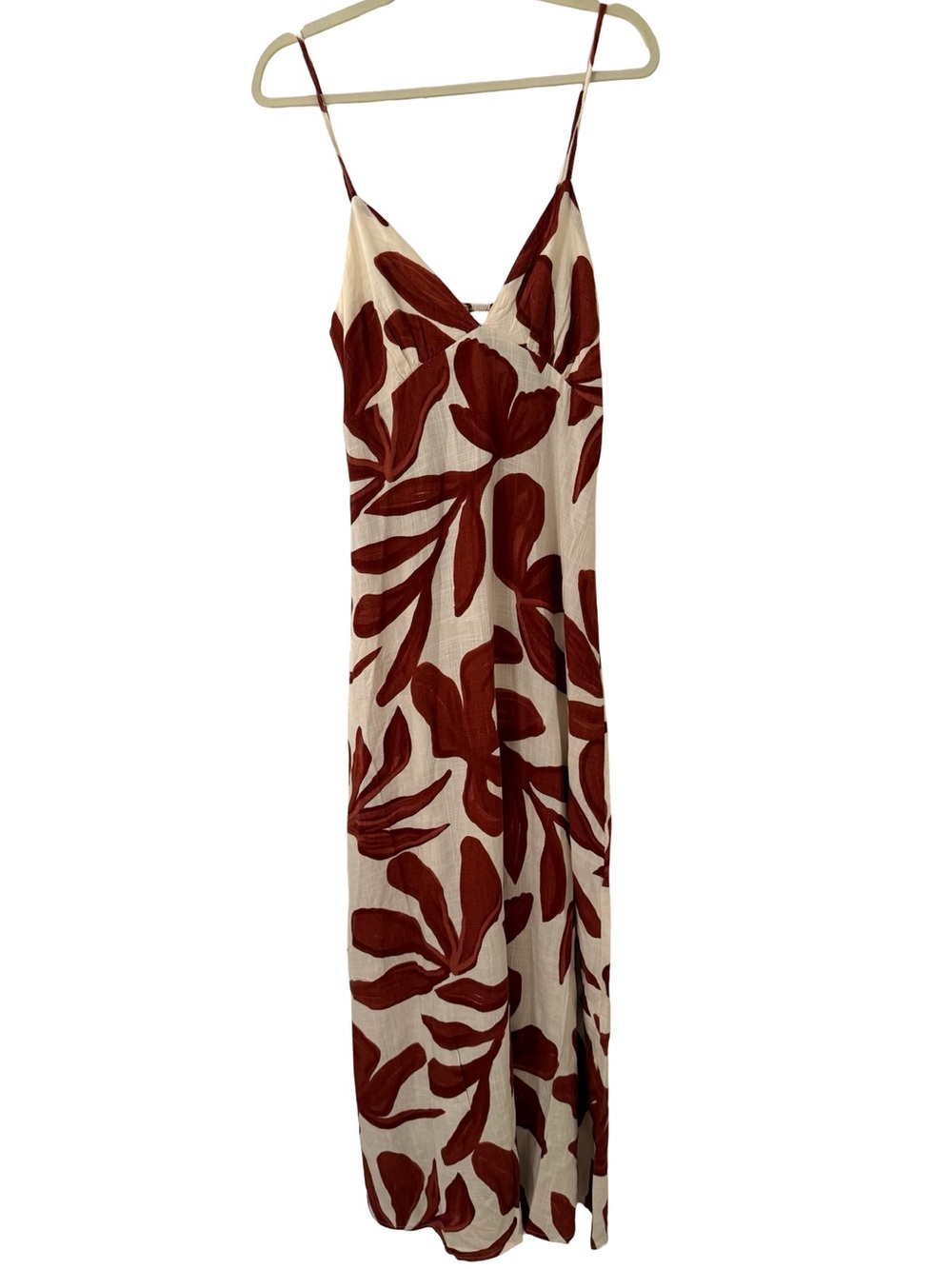 Paper Heart Anthropologie Floral Linen Blend Maxi Dress Ivory Rust S NWT - Picture 2 of 9